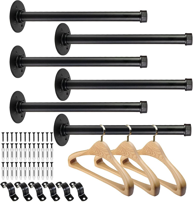 Pintuson 6 Pcs Industrial Pipe Clothes Bar 12 Inch - Wall Mount Clothing Rack - Face Out Wall Clothing Rods for Commercial Retail Boutique Shirt Display - Image 1